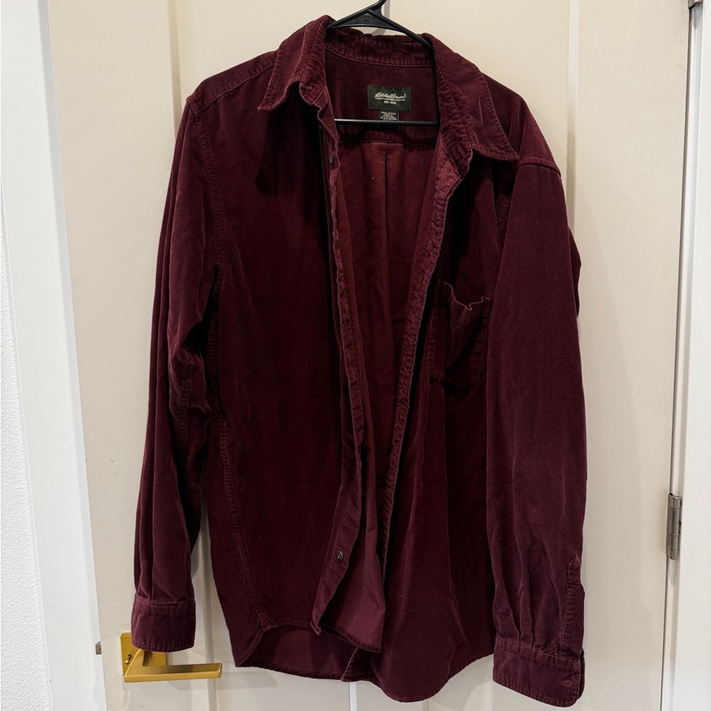 Burgundy Button-Up Shirt men’s tall XL Eddie Bauer corduroy 100% cotton